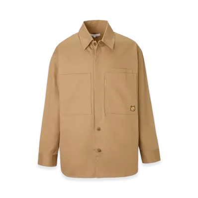 Maison Kitsune Overshirt With Bold Fox Head Patch In Cotton Gaba "Beige"