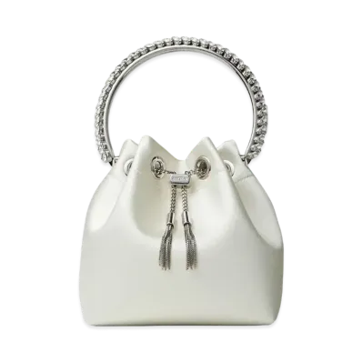Jimmy Choo Bon Bon Satin Bag With Crystal Handle "Ivory"
