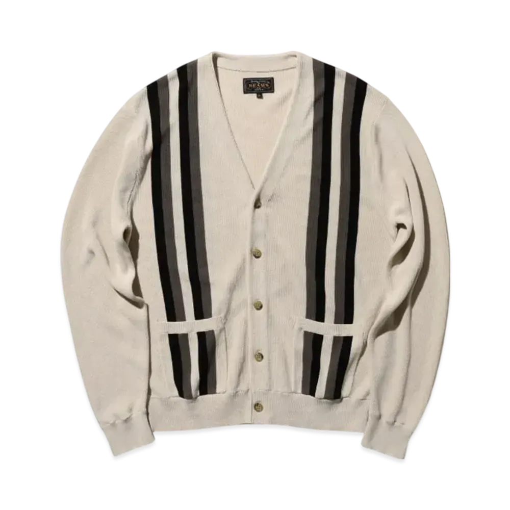 BEAMS Cardigan Stripe "Beige"