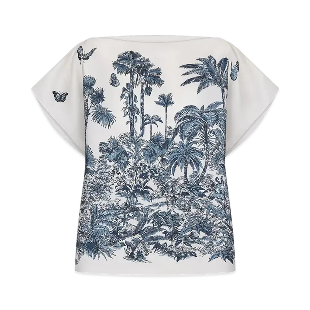 Dior Women's Dioriviera Toile de Jouy Palms Dior Silk Top Silk Twill "White/Navy Blue"