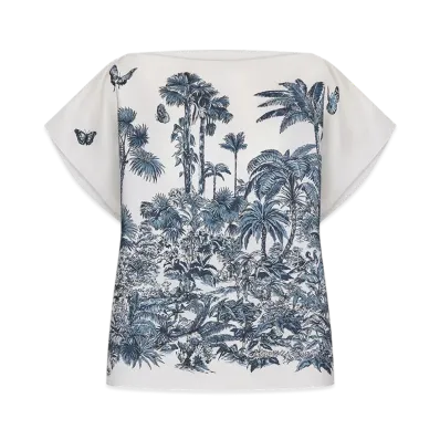 Dior Women's Dioriviera Toile de Jouy Palms Dior Silk Top Silk Twill "White/Navy Blue"