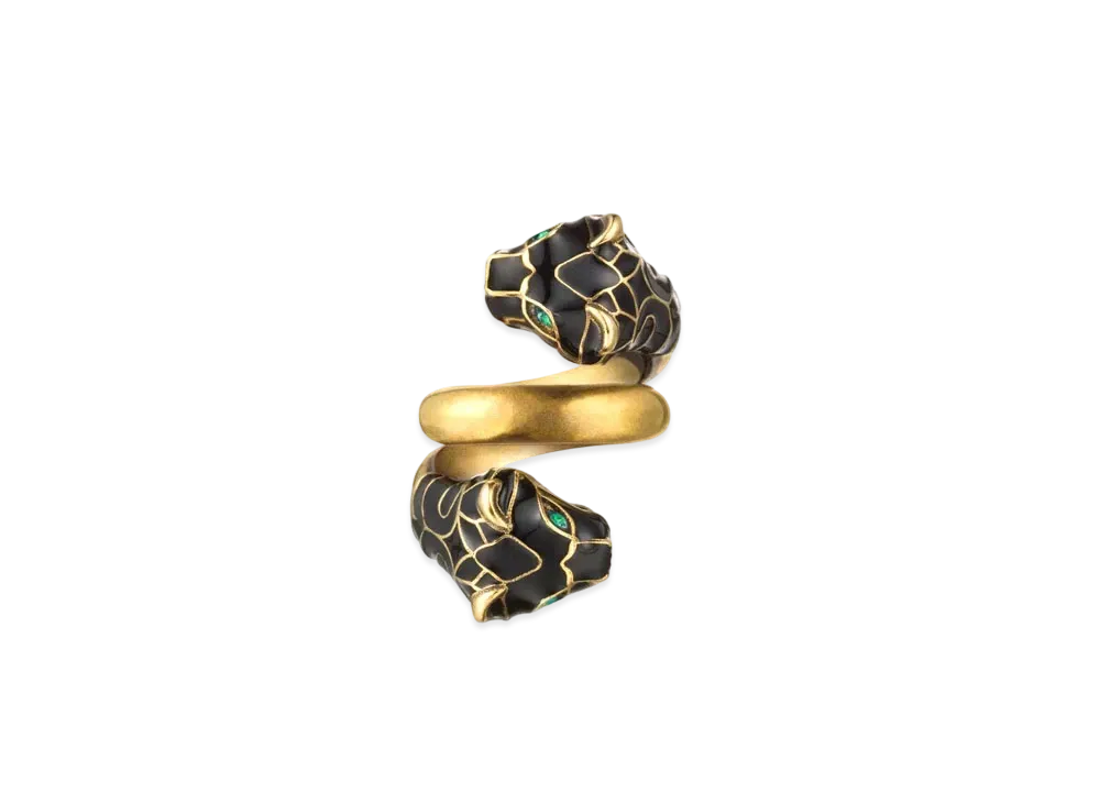 GUCCI Tiger Head Ring With Black Enamel