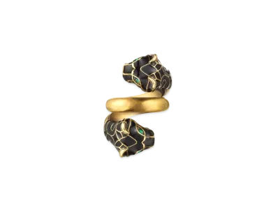 GUCCI Tiger Head Ring With Black Enamel