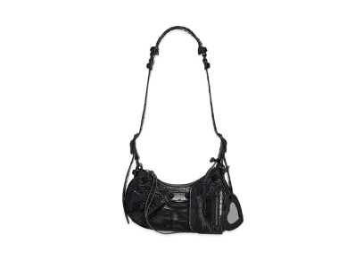 BALENCIAGA Le Cagole XS Shoulder Bag In Extra Supple Crocodile Embossed Calfskin "Black"