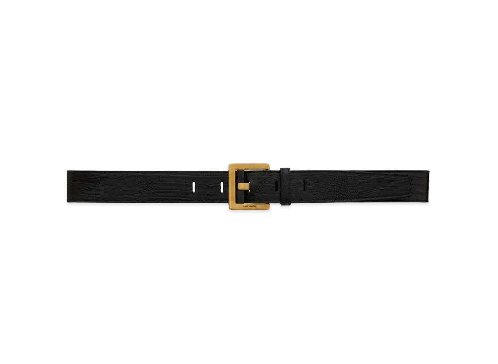 Saint Laurent Bridge Belt With Covered Buckle In Lizard-Embossed Leather "Black"