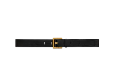Saint Laurent Bridge Belt With Covered Buckle In Lizard-Embossed Leather "Black"