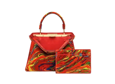 FENDI Peekaboo I See U Midium Marble Fabric Bag "Red"