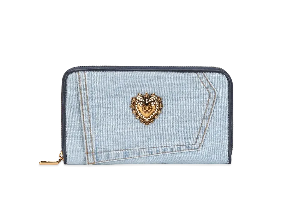 ドルチェ&ガッバーナ ディボーション ジップアラウンド ウォレット デニム パッチワーク "ブルー" BI0473AO6218M800