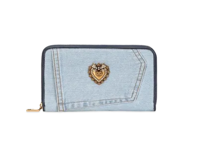 Dolce&Gabbana Devotion Zip Around Wallet Denim Patchwork "Blue"