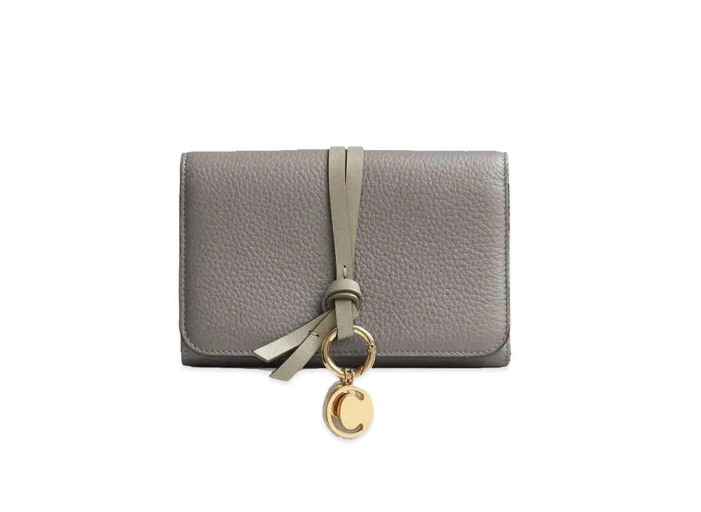 Chloe Alphabet Compact Wallet In Grained & Smooth Calfskin "Cashmere Grey"