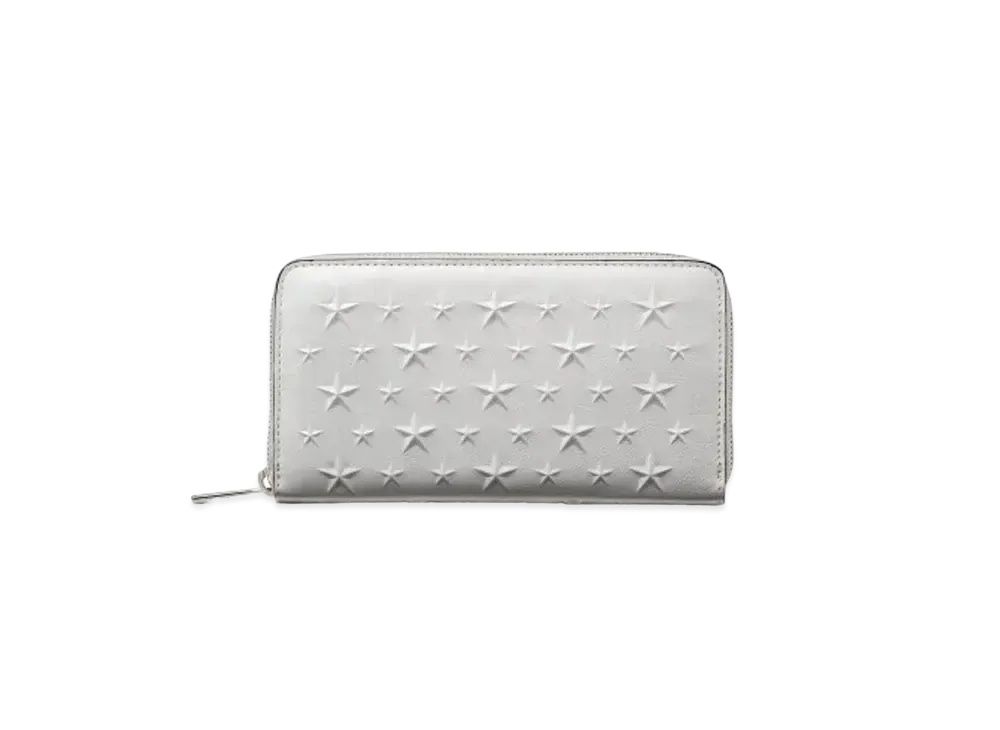 JIMMY CHOO PIPPA Star Emboss Glossy Fabric Wallet "Latte"