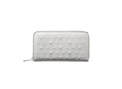 JIMMY CHOO PIPPA Star Emboss Glossy Fabric Wallet "Latte"