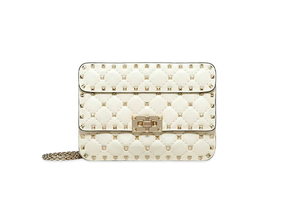 Valentino Small Bag Rock Studs Spike Nappa Leather "Light Ivory"