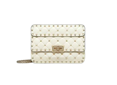 Valentino Small Bag Rock Studs Spike Nappa Leather "Light Ivory"
