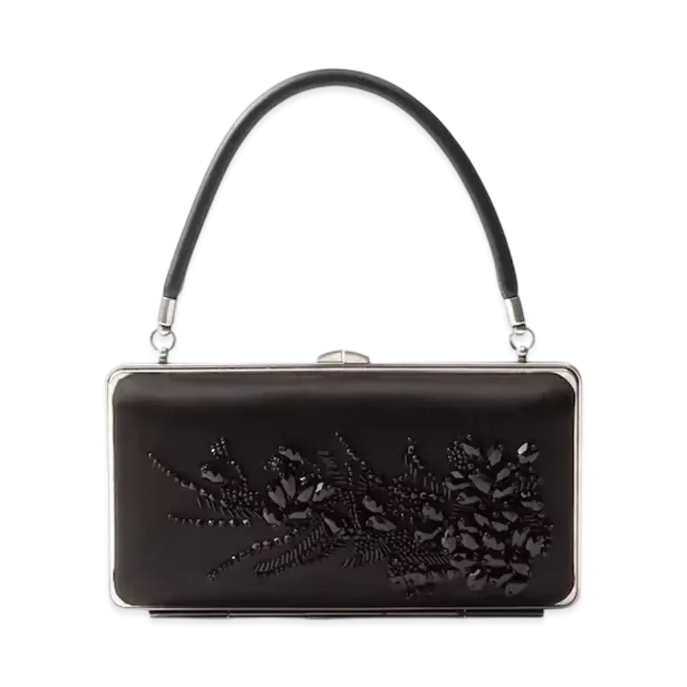 PRADA Embroidered Satin Clutch "Black"