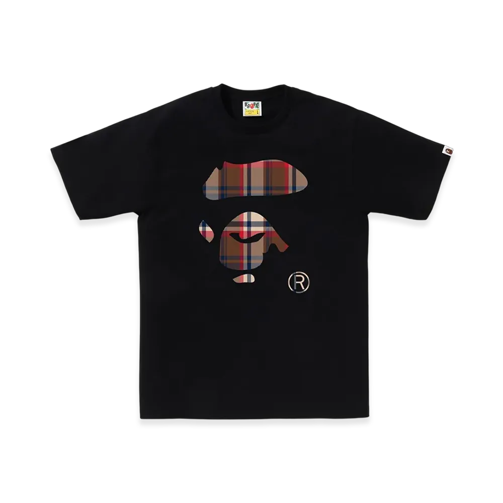 A BATHING APE Bape Check Ape Face Tee "Black/Red"