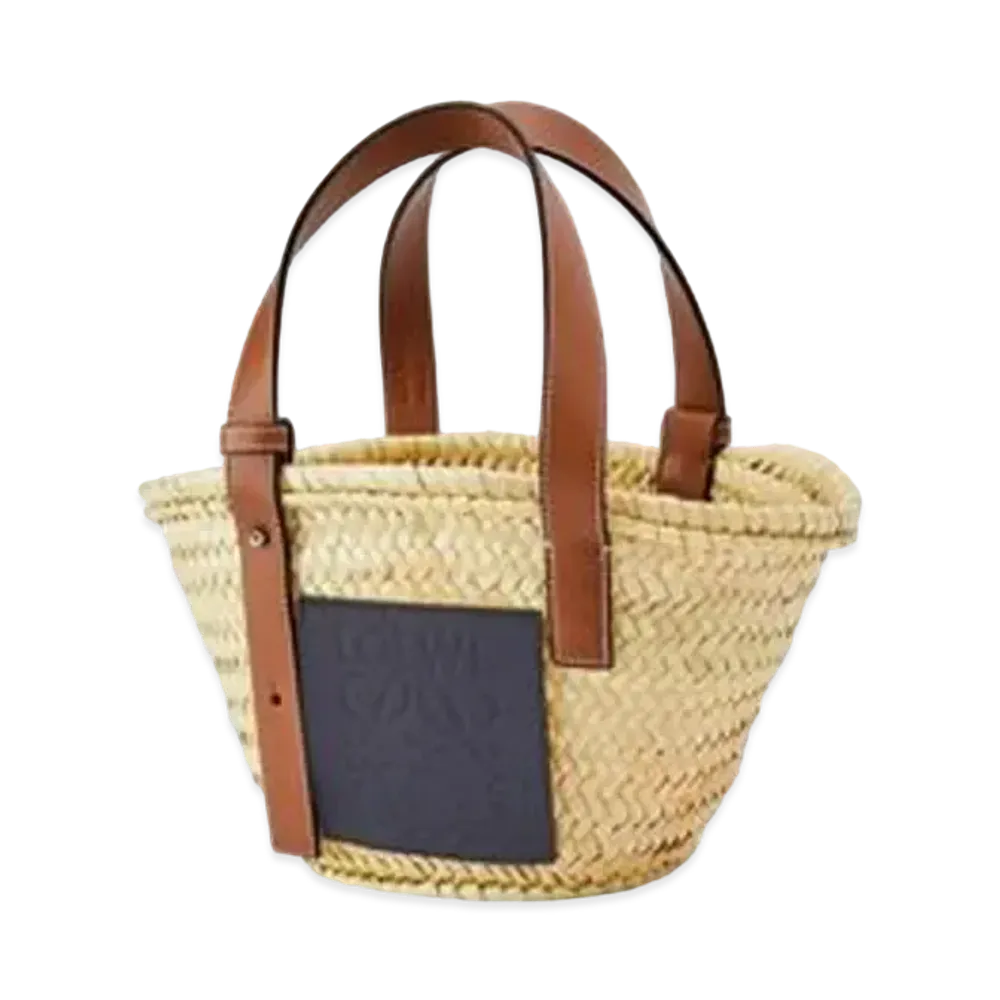 LOEWE Small Basket Bag In Palm Leaf And Calfskin "Natural/Ocean"