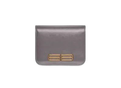 BALENCIAGA Gossip Bifold Card Holder In Stripe Embossed Calfskin "Dark Gray"