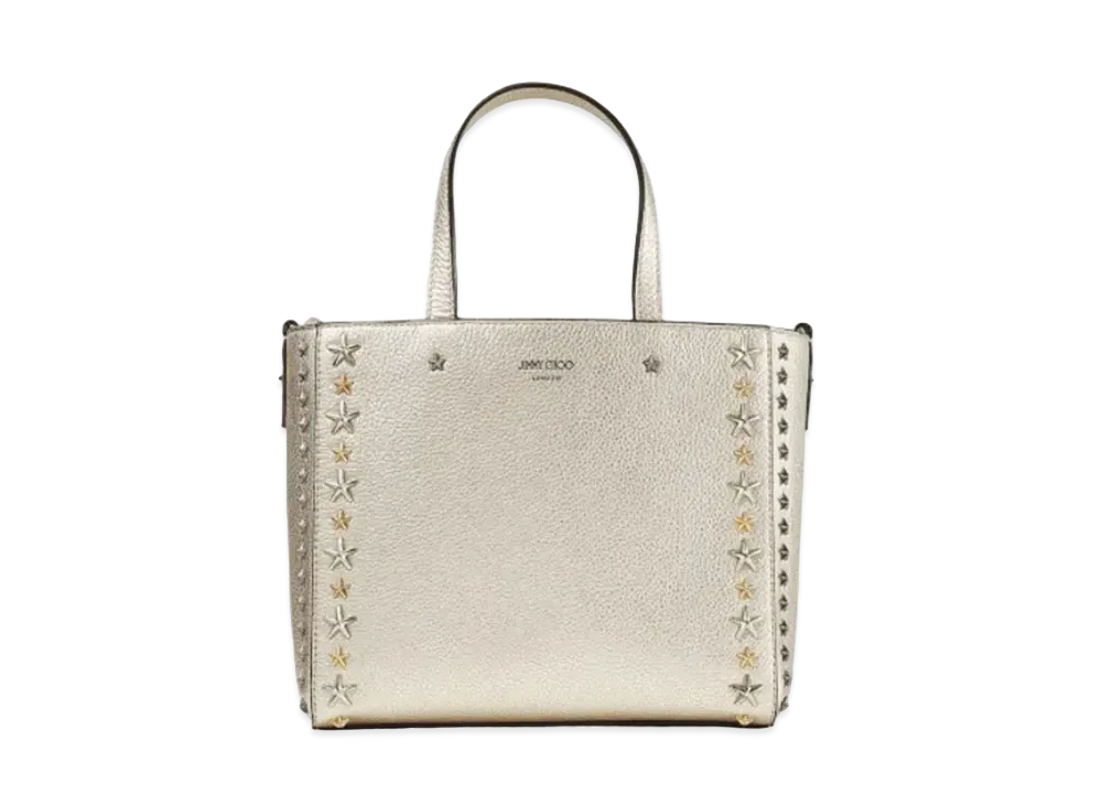 Jimmy Choo Pegasi/S Tote Metallic Soft Grainy Calf Small Tote Bag With Star Studs "Mix/Light Gold"