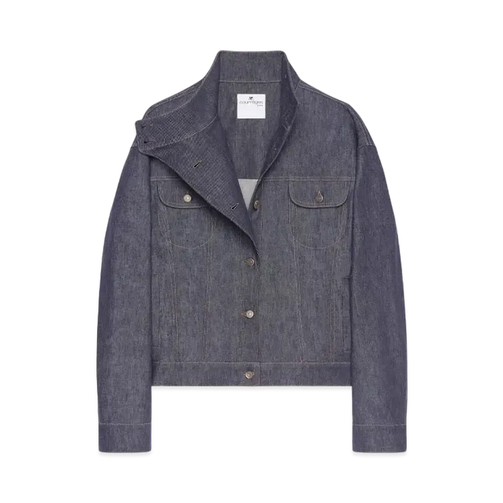 Courreges Oversized Motorcycle Denim Jacket "Dark Hether Grey"