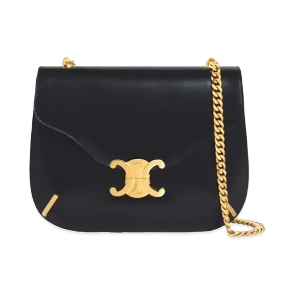 CELINE Chain Besace Triomphe In Shiny Calfskin "Black"
