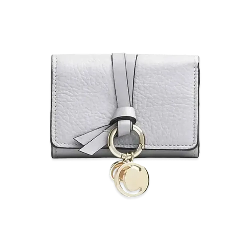 Chloe Alphabet Mini Tri Fold Wallet In Grained & Shiny Calfskin "Light Cloud"