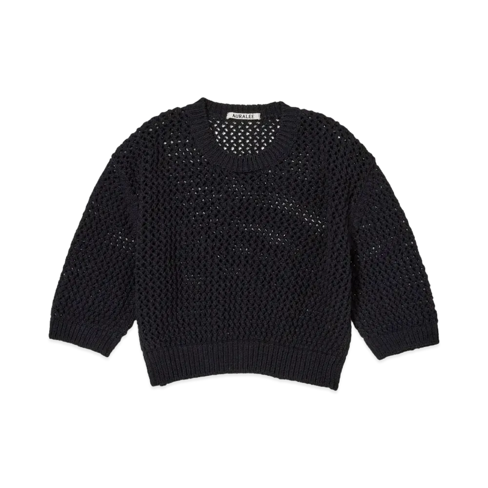 AURALEE Cotton Lily-Yarn Mesh Knit Tee "Dark Navy"