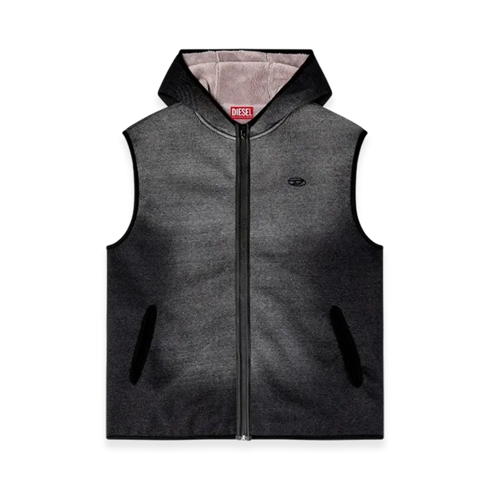 Diesel S-Haky Hooded Vest In Denim-Effect Jacquard "Black"