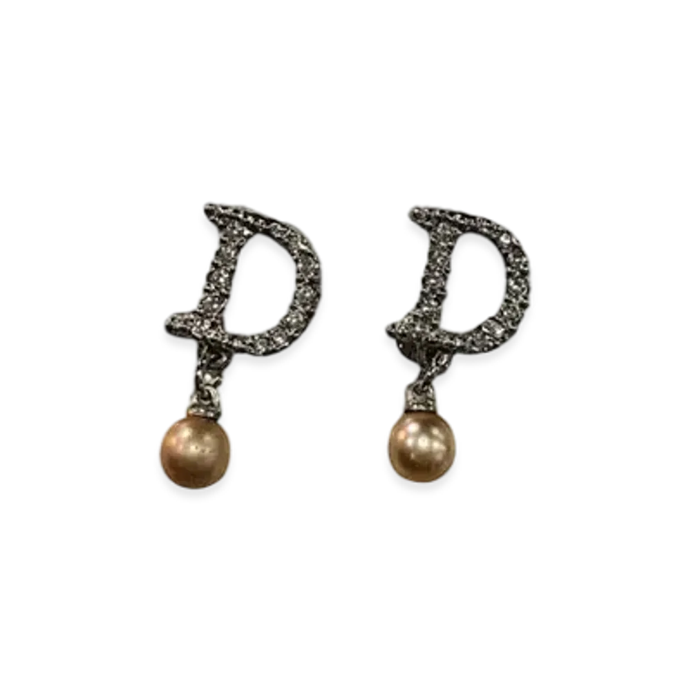 Dior Pearl Stone Earrings "Silver"