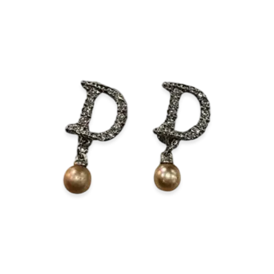 Dior Pearl Stone Earrings "Silver"