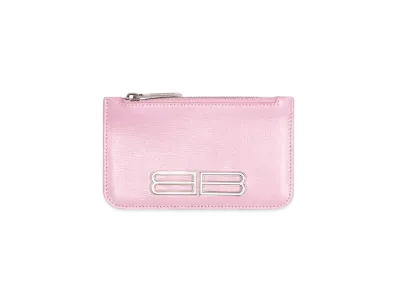 BALENCIAGA Gossip Long Coin And Card Holder In Stripe Embossed Calfskin "Pink"