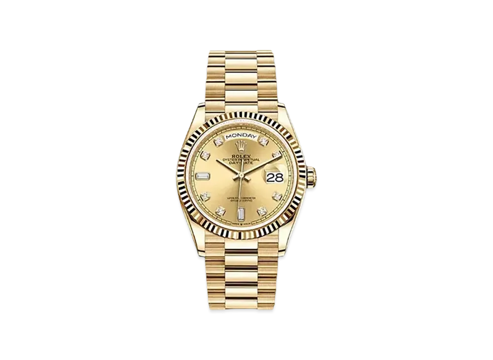 ROLEX Day-Date 36 Champagne Gold Dial 10P Diamonds 128238A