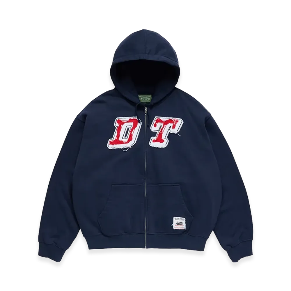 DENIM TEARS Distressed Tackle Twill Zip Up Hoodie "Navy"