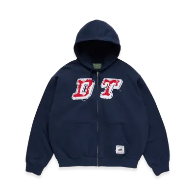DENIM TEARS Distressed Tackle Twill Zip Up Hoodie "Navy"