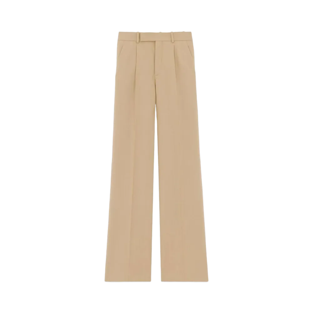 Saint Laurent Women's Flared Pants in Wool Gabardine "Beige"