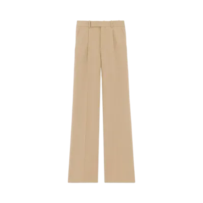 Saint Laurent Women's Flared Pants in Wool Gabardine "Beige"