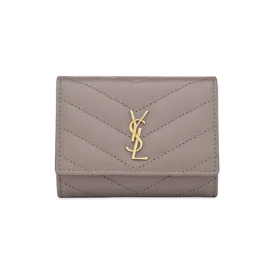 SAINT LAURENT Key Case In Grain De Poudre Embossed Leather "Fog"