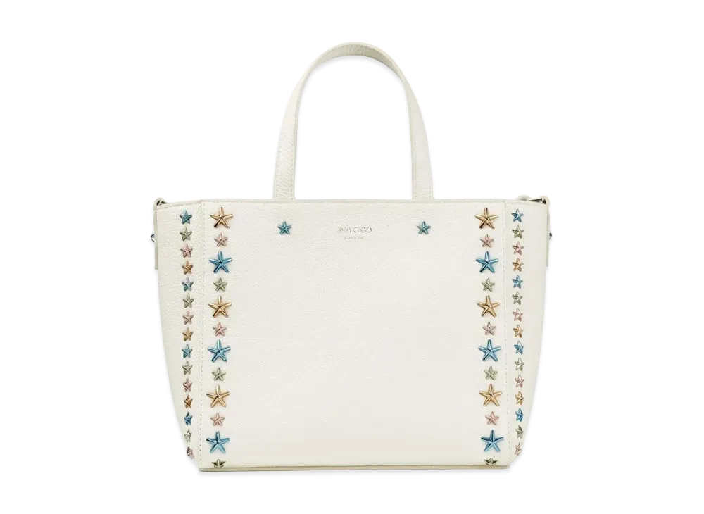Jimmy Choo Pegasi/S Tote Soft Grainy Calf Leather Small Tote Bag With Star Studs "Multicolour/Latte"