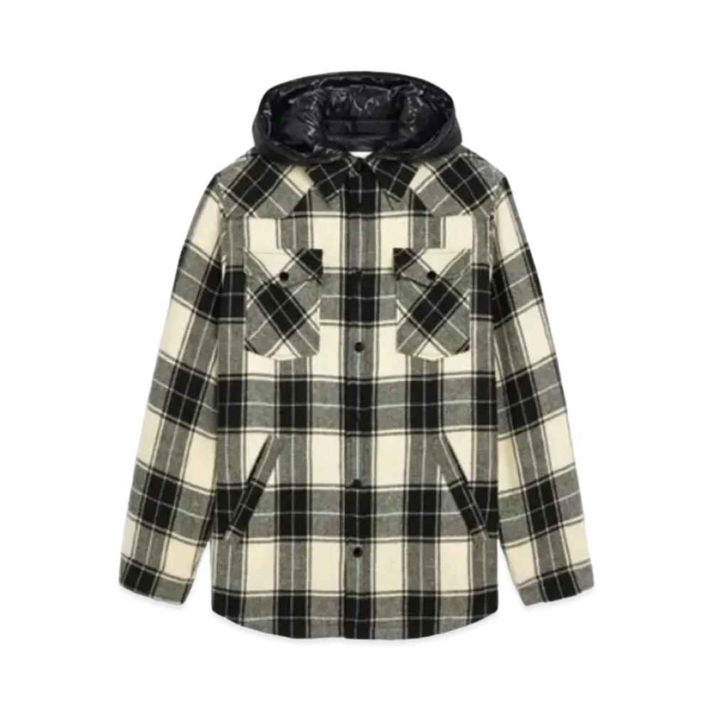 CELINE Hooded Overshirt / Checked Wool "Chalk/Black"