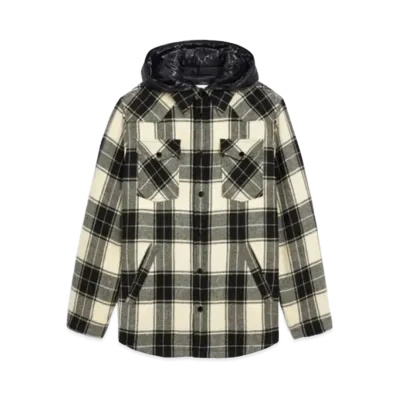 CELINE Hooded Overshirt / Checked Wool "Chalk/Black"