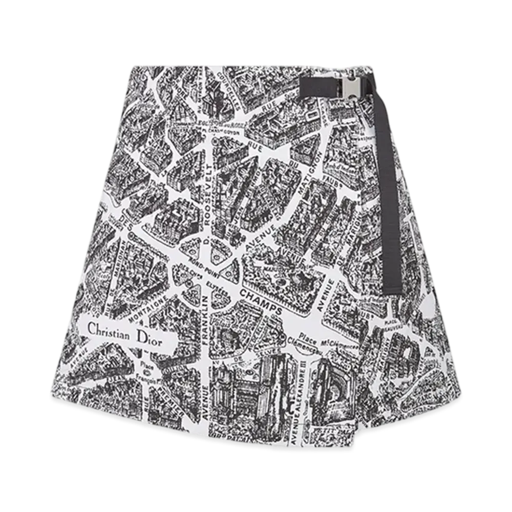 Dior Women's Skort Technical Taffeta Jacquard Plan Paris Motif "White/Black"