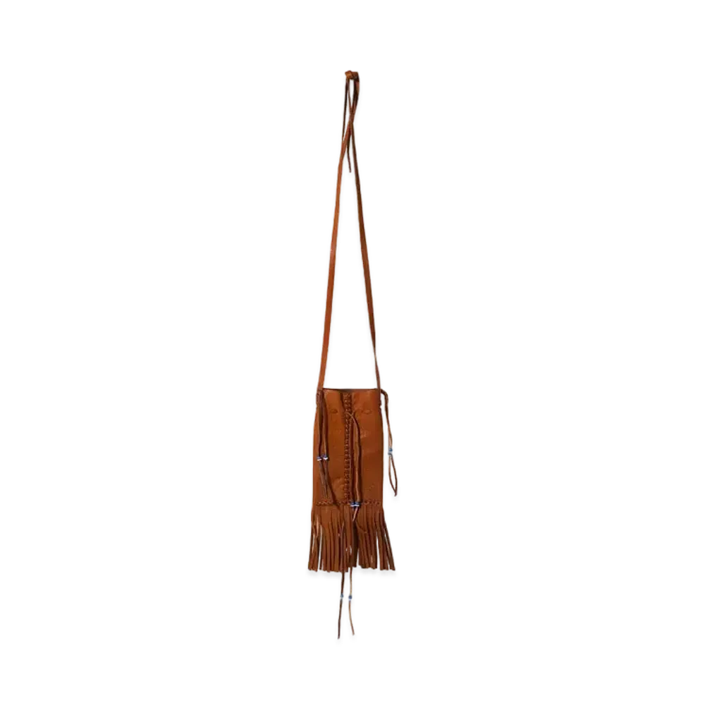 Needles x AMARILLO Fringed Neck Pouch - Deerskin "Brown/Blue"
