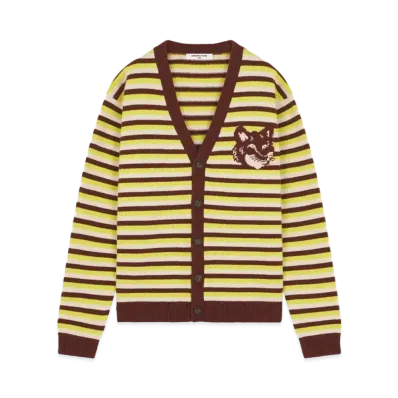 Maison Kitsune Fox Head Intarsia Stripe Comfort Cardigan "Pecan/Wild Bergamot"
