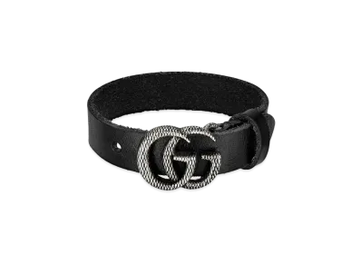 GUCCI Engraved Double G Leather Bracelet