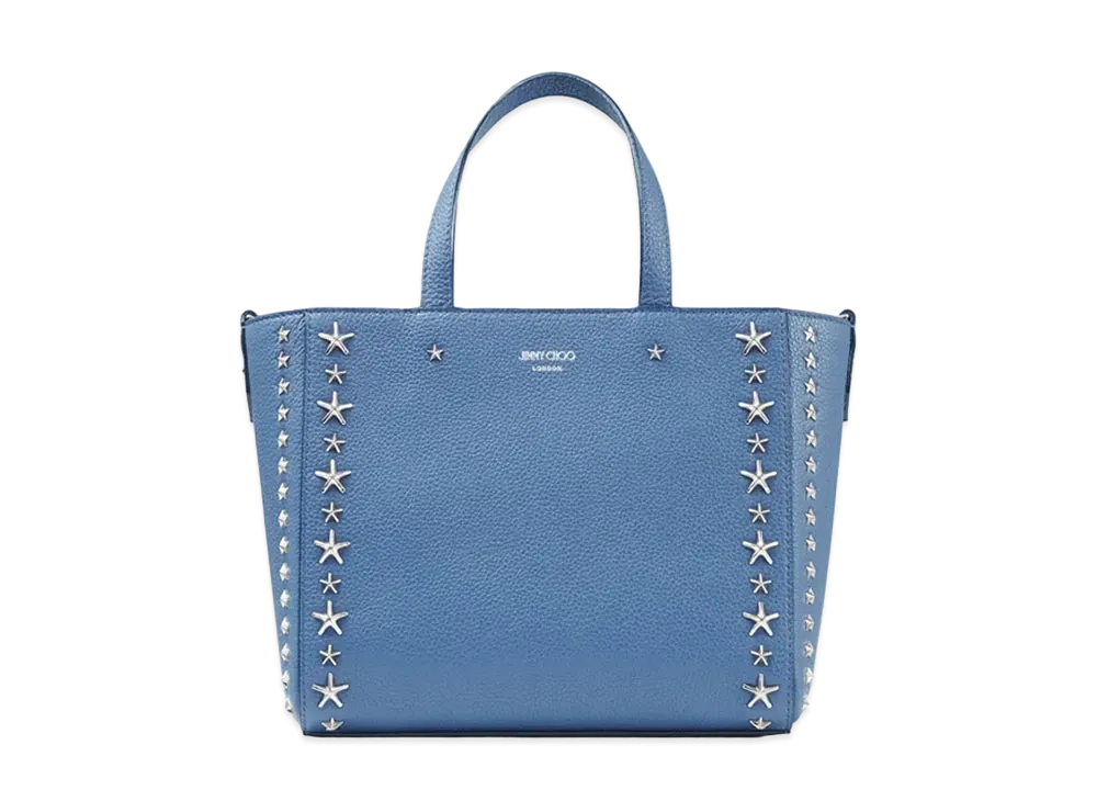Jimmy Choo Pegasi/S Tote Soft Grainy Calf Leather Small Tote Bag With Star Studs "Silver/Butterfly Blue"