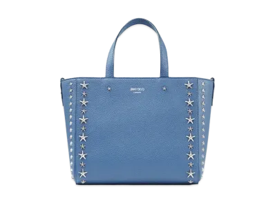 Jimmy Choo Pegasi/S Tote Soft Grainy Calf Leather Small Tote Bag With Star Studs "Silver/Butterfly Blue"