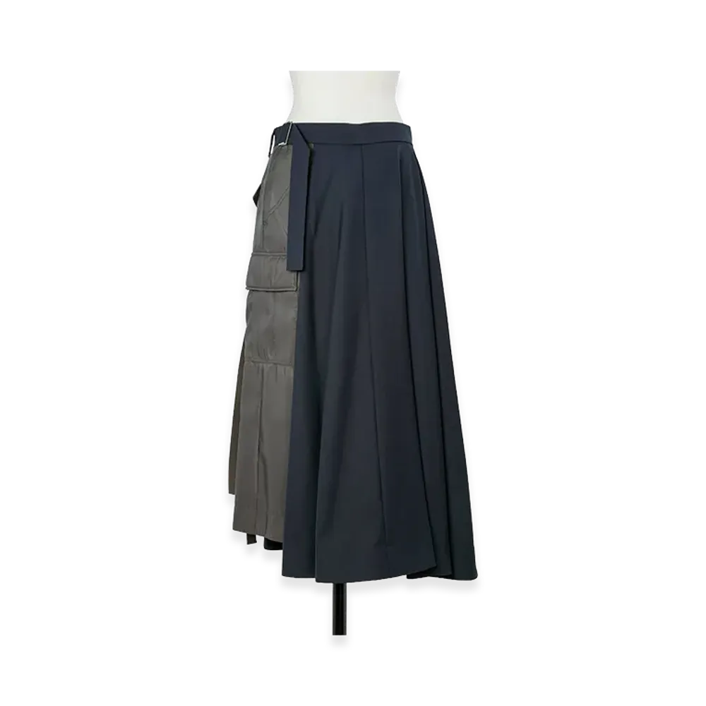 sacai Women's Nylon Twill x Suiting Skirt "Navy/Dark Khaki"
