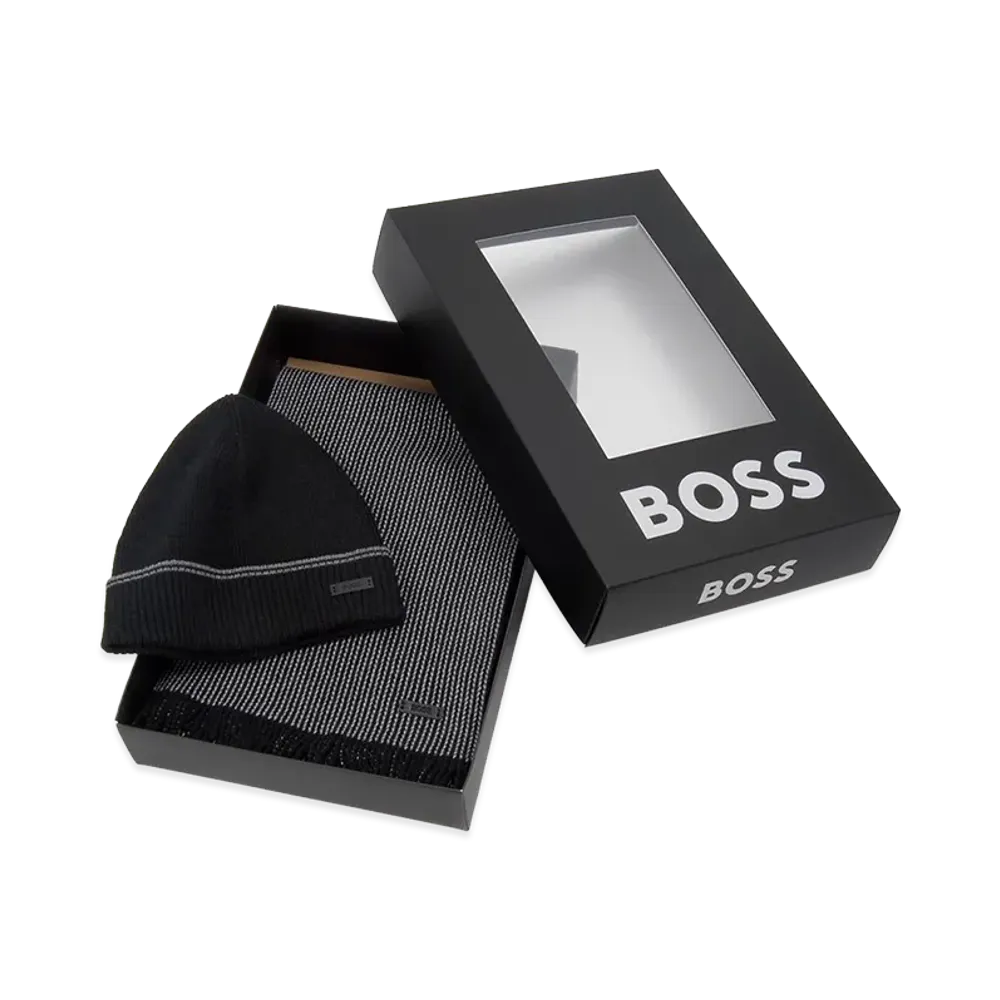 HUGO BOSS Scarf & Beanie "Black"