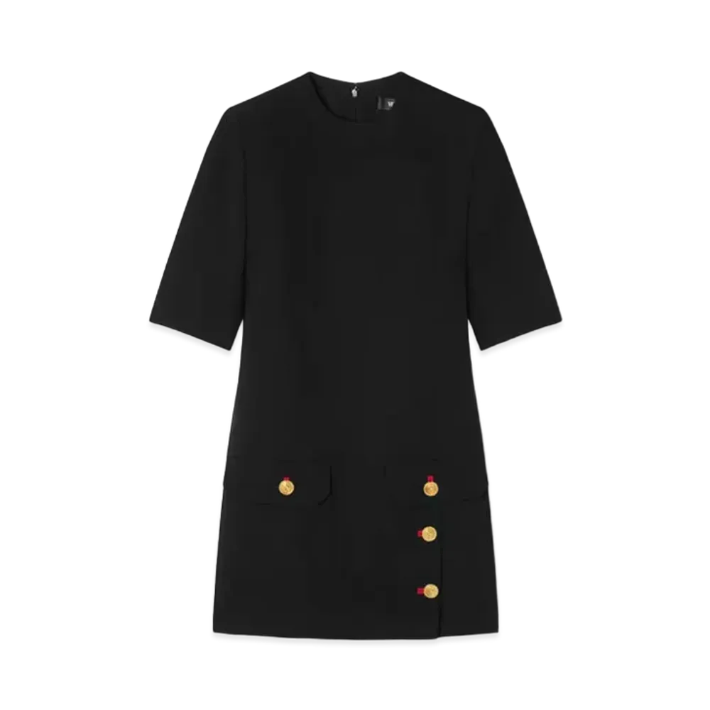 Versace Wool Gabardine Shift Mini Dress "Black"