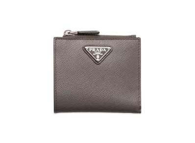 PRADA Saffiano Triangle Wallet "Smoky Gray"